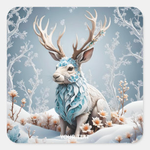 Fantasy Cute Jackalope Winter Ice Square Sticker