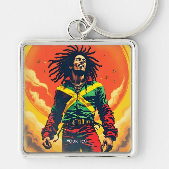 Fantasy Cute Jamaica Flag Sun Key Ring (Front)