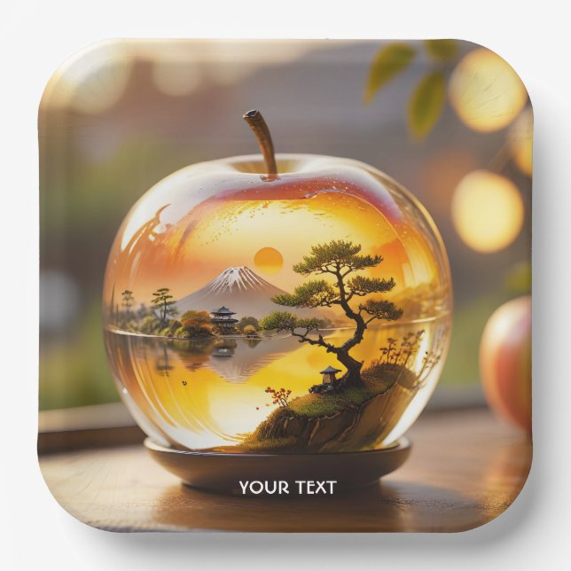 Fantasy Cute Japanese Apple View Paper Plate (Front)