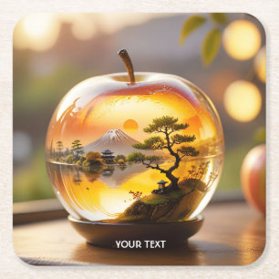 Fantasy Cute Japanese Apple View Square Paper Coaster