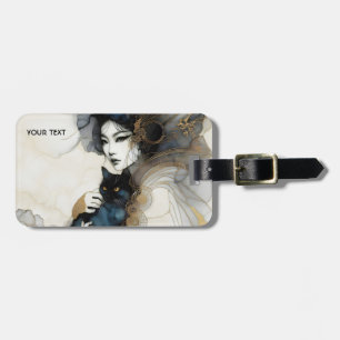 Fantasy Cute Japanese Girl Cat Luggage Tag