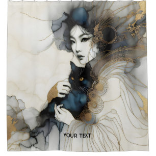 Fantasy Cute Japanese Girl Cat Shower Curtain