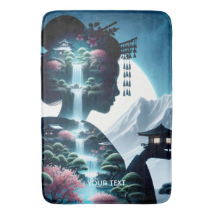Fantasy Cute Japanese Girl Landscape Bath Mat