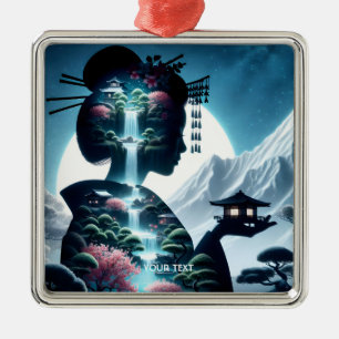 Fantasy Cute Japanese Girl Landscape Metal Ornament