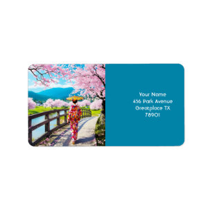 Fantasy Cute Japanese Girl Walking Label