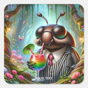 Fantasy Cute Japanese Landscape Night Square Sticker