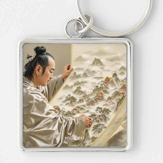 Fantasy Cute Japanese Painter Landscape Key Ring (Front)