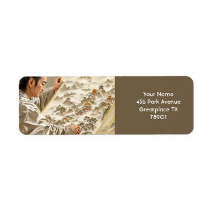 Fantasy Cute Japanese Painter Landscape Return Address Label