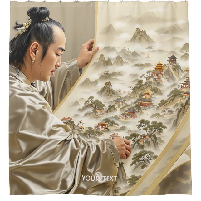 Fantasy Cute Japanese Painter Landscape Shower Curtain (Front)