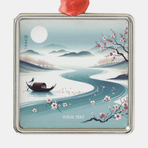 Fantasy Cute Japanese River View Metal Ornament