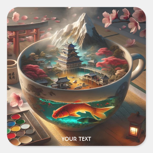 Fantasy Cute Japanese Tea Cup Square Sticker (Front)