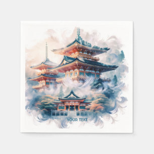 Fantasy Cute Japanese Temple Watercolor Napkin