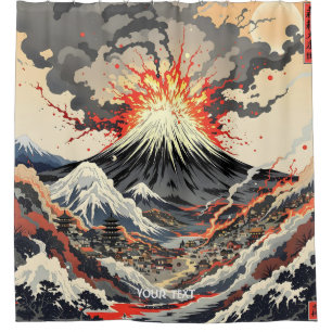 Fantasy Cute Japanese Volcano Erupting Shower Curtain