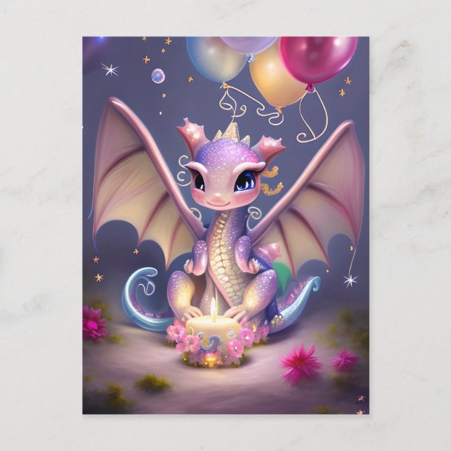 Fantasy Cute Kawaii baby dragon Postcard (Front)