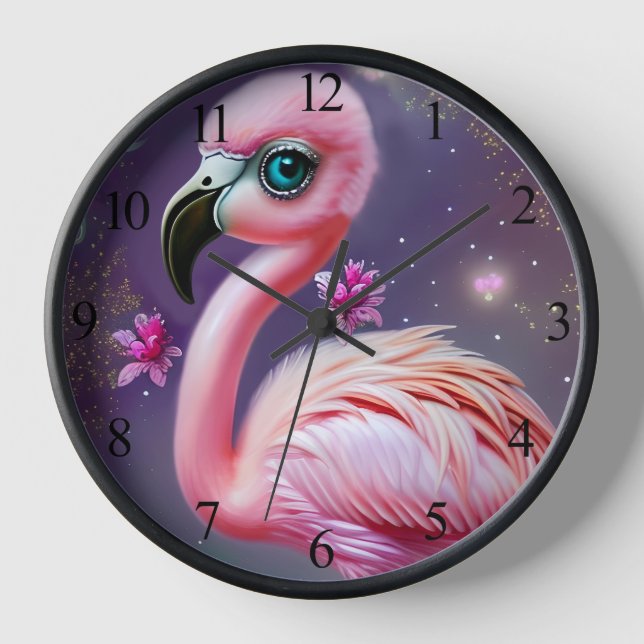 Fantasy Cute Kawaii baby flamingo  Clock (Front)