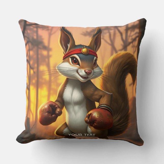 Fantasy Cute Kickboxer Squirrel Forest Cushion (Front)