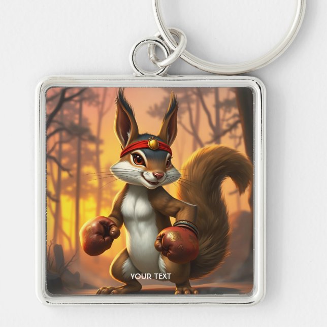 Fantasy Cute Kickboxer Squirrel Forest Key Ring (Front)