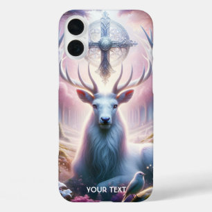Fantasy Cute King Deer Flowers iPhone 16 Plus Case