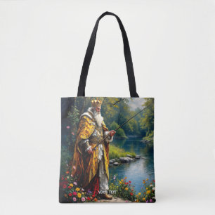 Fantasy Cute King Fishing In River Tote Bag