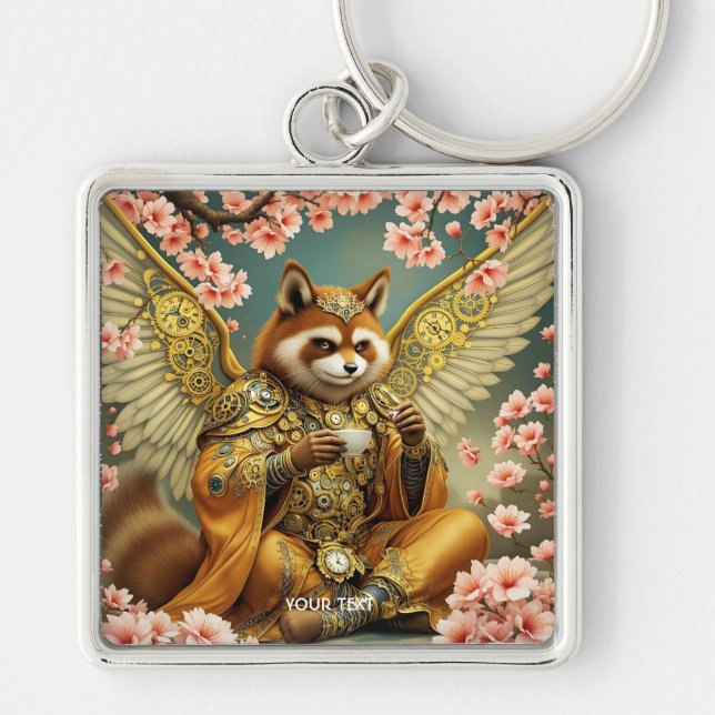 Fantasy Cute King Tanuki Tea Key Ring (Front)