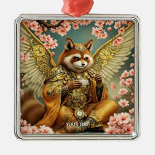 Fantasy Cute King Tanuki Tea Metal Ornament