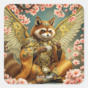 Fantasy Cute King Tanuki Tea Square Sticker
