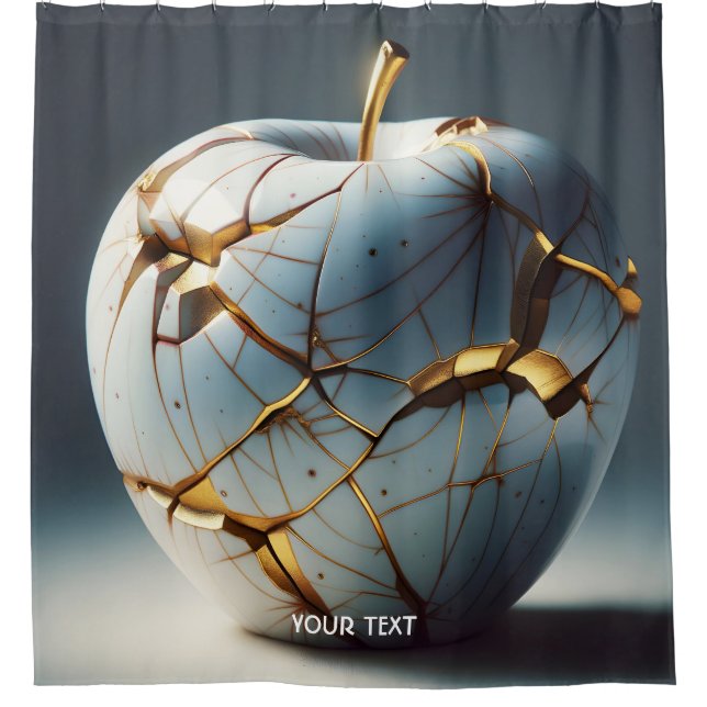 Fantasy Cute Kintsugi Porcelain Apple Shower Curtain (Front)