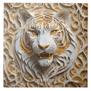 Fantasy Cute Kirigami Tiger White Ceramic Tile