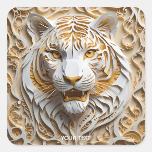 Fantasy Cute Kirigami Tiger White Square Sticker