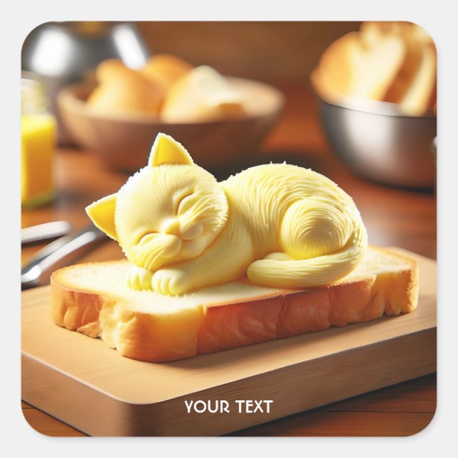 Fantasy Cute Kitten Butter Bread Square Sticker (Front)