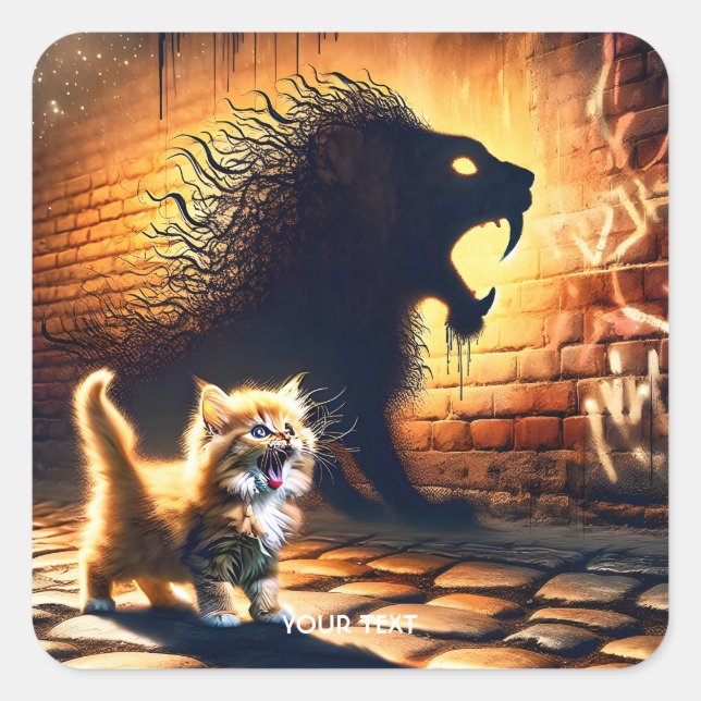 Fantasy Cute Kitten Lion Shadow Square Sticker (Front)