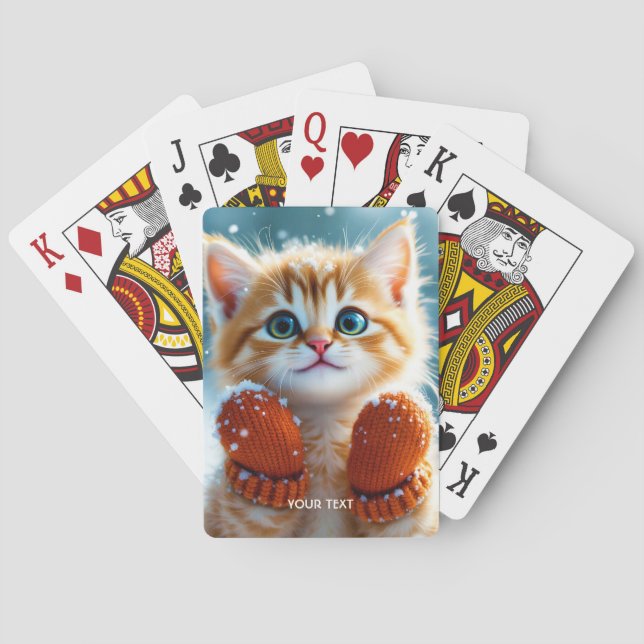 Fantasy Cute Kitten Mittens Snow Playing Cards (Back)