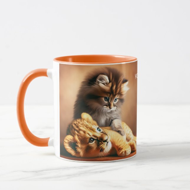 Fantasy Cute Kitten Playing With Tiger Mug (Left)