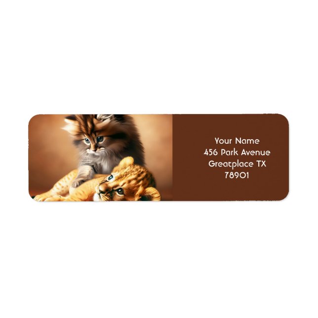 Fantasy Cute Kitten Playing With Tiger Return Address Label (Front)
