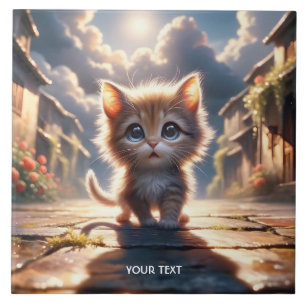 Fantasy Cute Kitten Road City Ceramic Tile