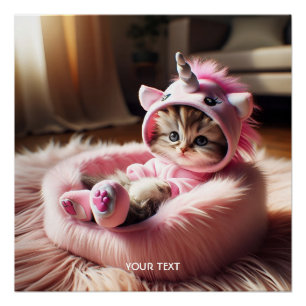 Fantasy Cute Kitten Unicorn Bed Poster