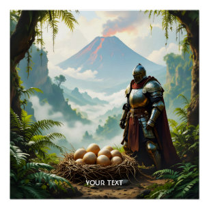 Fantasy Cute Knight Guarding Eggs Poster