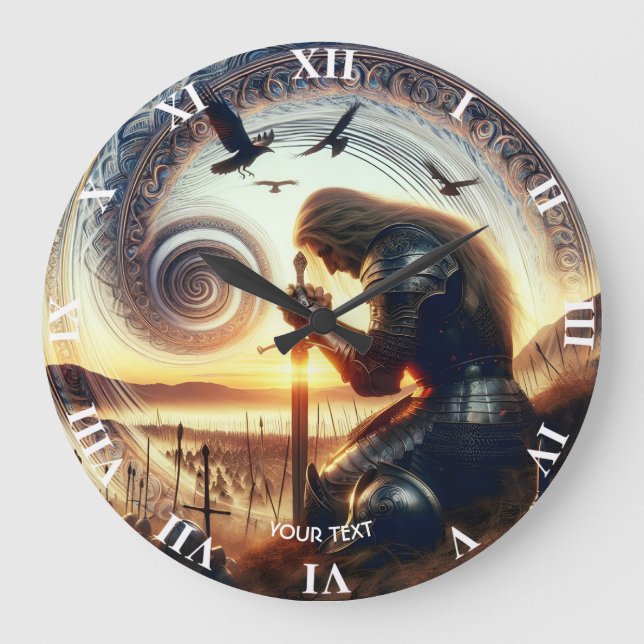 Fantasy Cute Knight Sword Legend Large Clock (Front)
