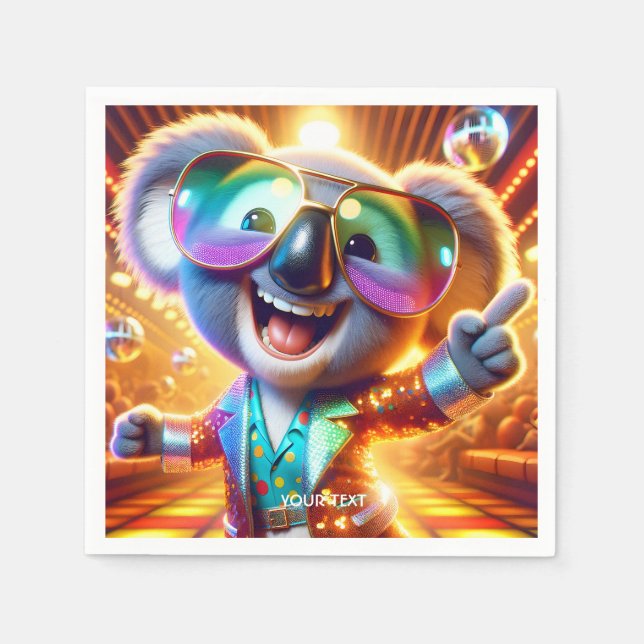 Fantasy Cute Koala Dancing Disco Napkin (Front)