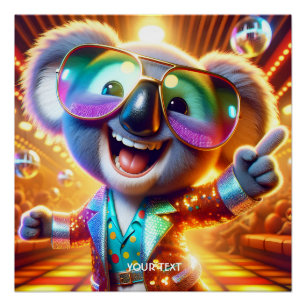 Fantasy Cute Koala Dancing Disco Poster