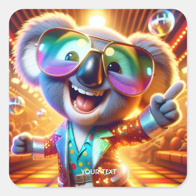 Fantasy Cute Koala Dancing Disco Square Sticker (Front)