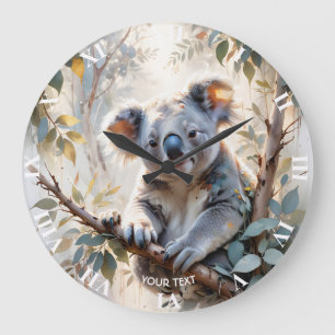 Fantasy Cute Koala Tree Watercolor Large Clock