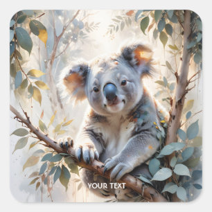 Fantasy Cute Koala Tree Watercolor Square Sticker