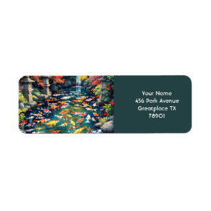 Fantasy Cute Koi Fish Pond Return Address Label