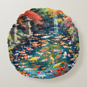 Fantasy Cute Koi Fish Pond Round Cushion