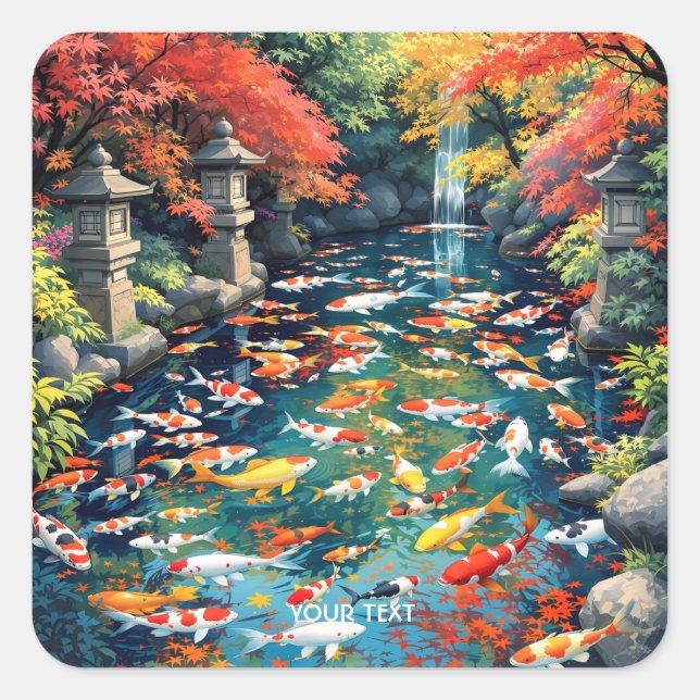 Fantasy Cute Koi Fish Pond Square Sticker (Front)
