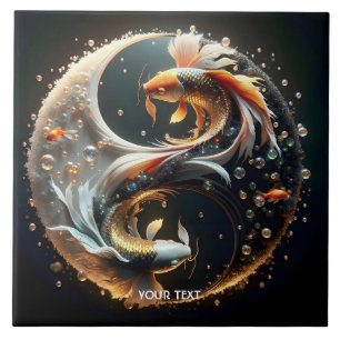 Fantasy Cute Koi Yin Yang Ceramic Tile