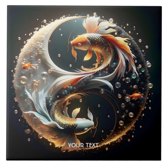 Fantasy Cute Koi Yin Yang Ceramic Tile (Front)
