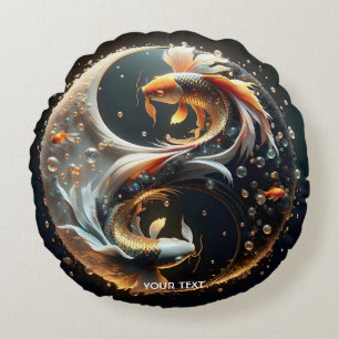 Fantasy Cute Koi Yin Yang Round Cushion