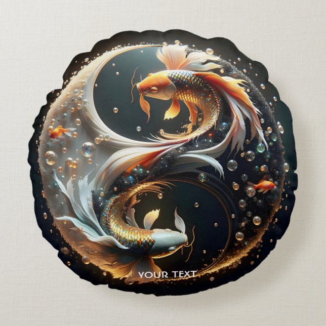 Fantasy Cute Koi Yin Yang Round Cushion (Front)